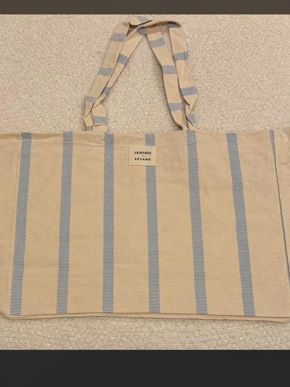 Sézane Striped Canvas Tote in Beige and Light Blue - Picture 1 of 1